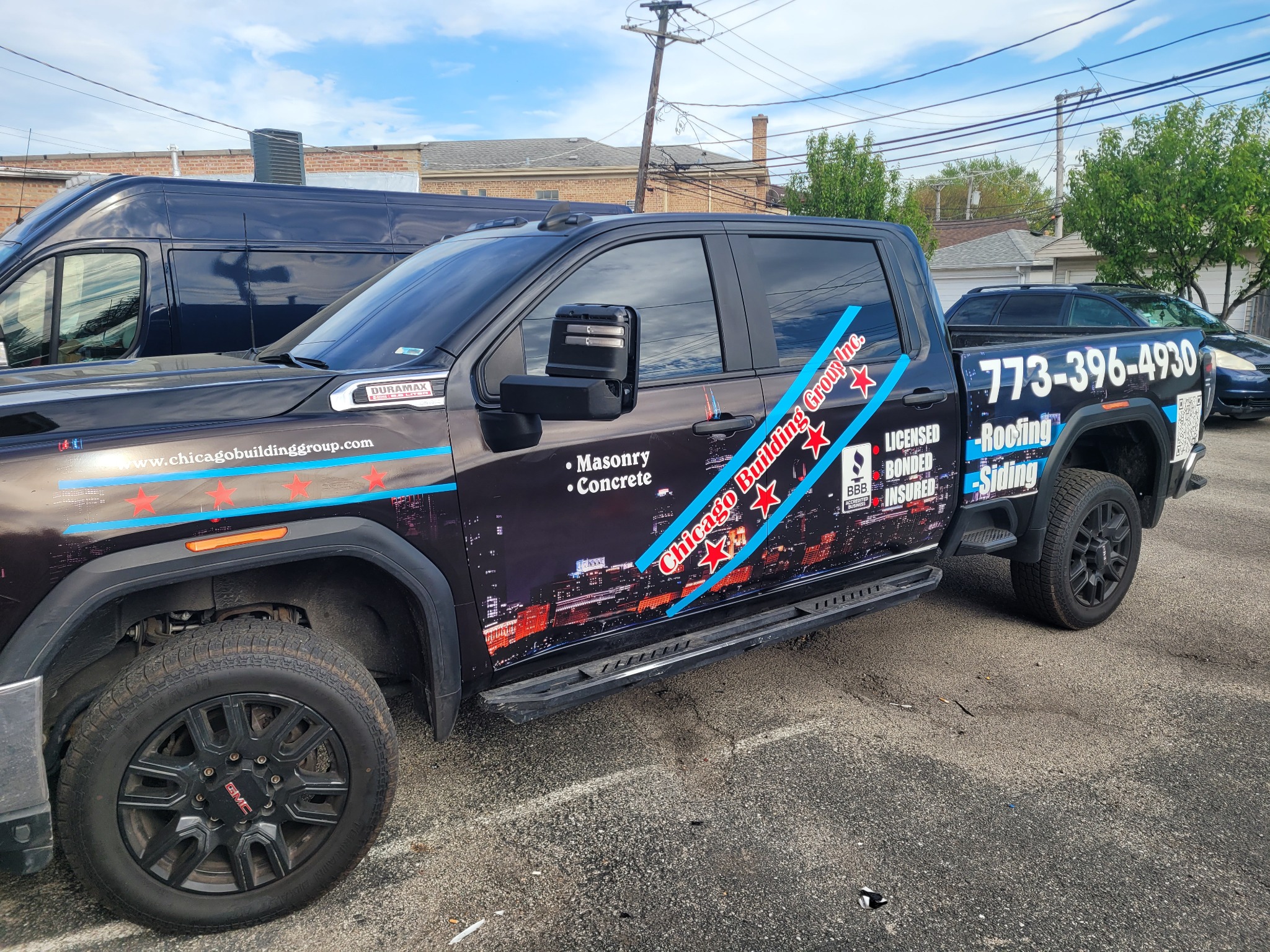 Pickup truck with custom commercial graphics